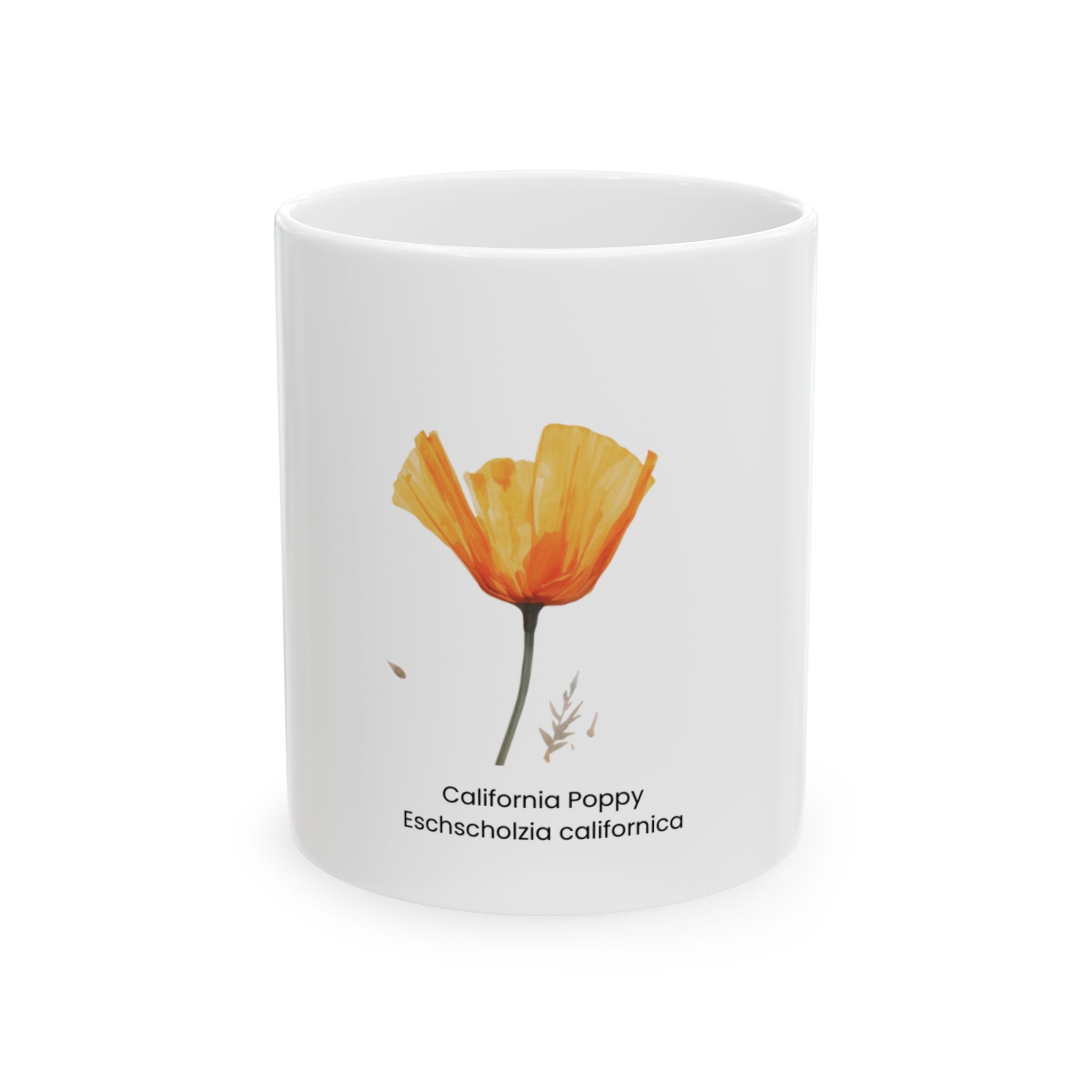 California Poppy Mug — Watercolor Wildflower Coffee Mug, California State Flower Gift, Native Plant Lover Mug