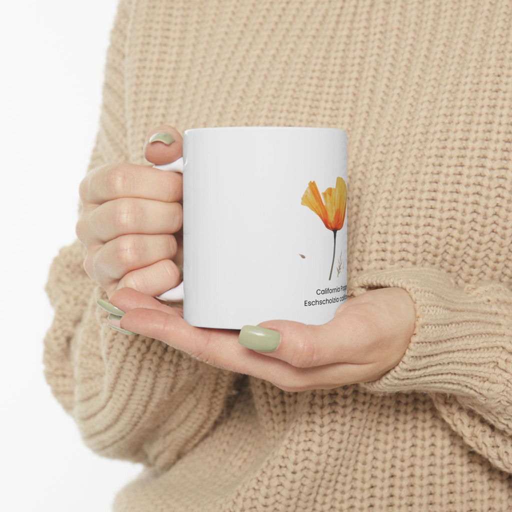 California Poppy Mug — Watercolor Wildflower Coffee Mug, California State Flower Gift, Native Plant Lover Mug