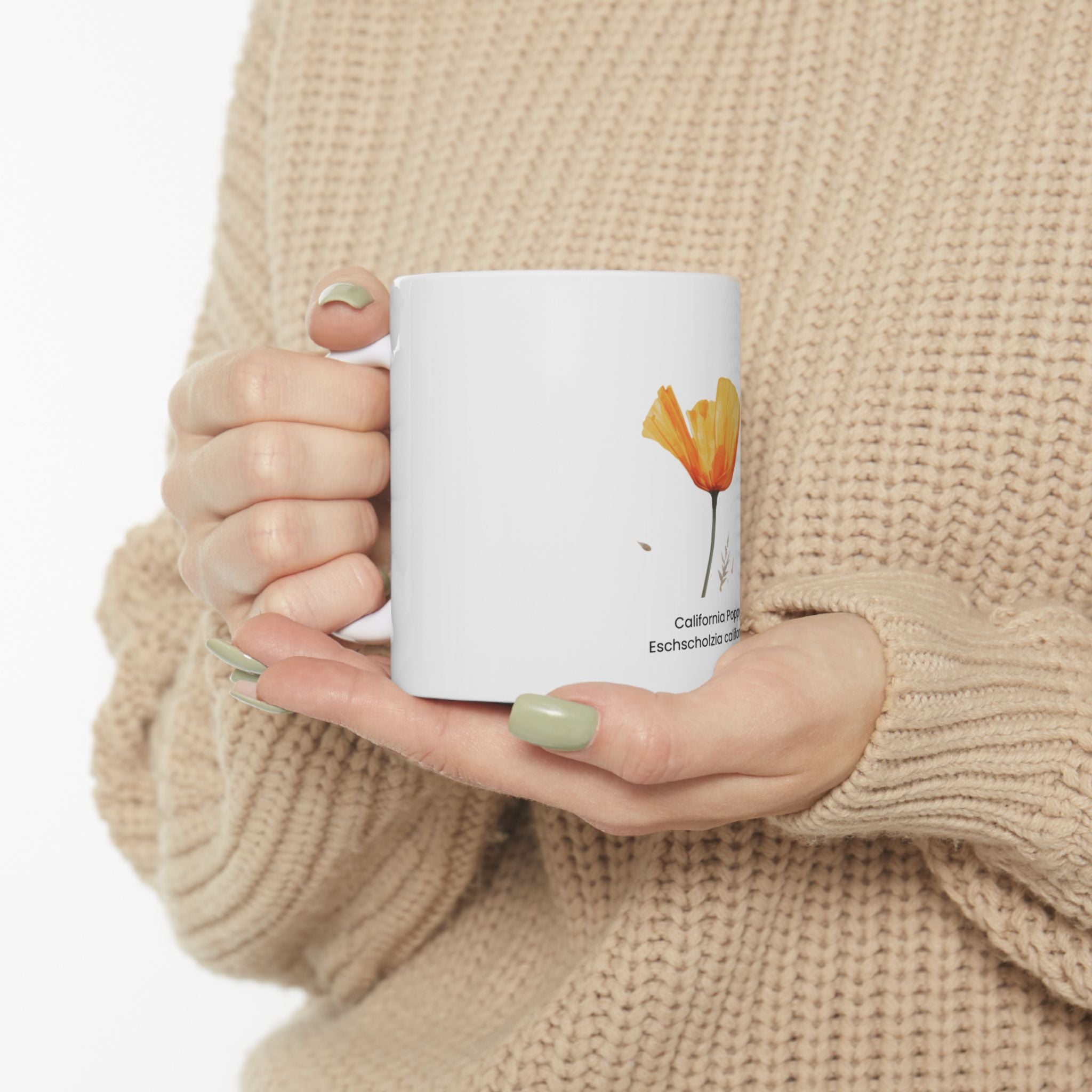 California Poppy Mug — Watercolor Wildflower Coffee Mug, California State Flower Gift, Native Plant Lover Mug